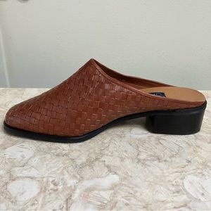 Selby Cognac Leather Upper woven heeled mules size 9w